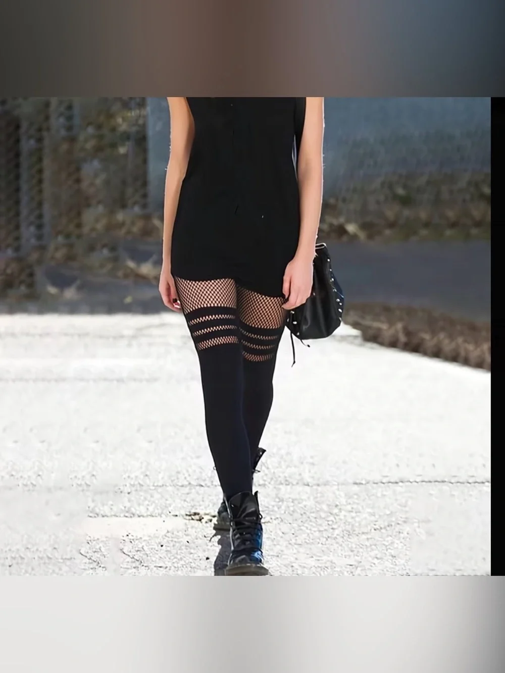 BlackMilk Black Sporty Stripes Fishnet Thigh Highs